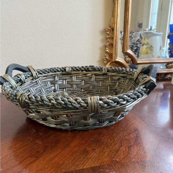 Other - Woven Basket with Handles - Green and Brown